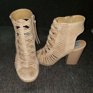 Like new open toe booties. Size 6.5